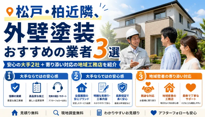 松戸・柏近隣、外壁塗装おすすめの業者3選のサムネイル