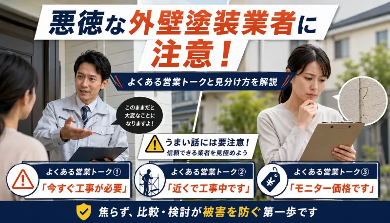 悪徳な外壁塗装業者に注意｜よくある営業トークと見分け方を解説のサムネイル