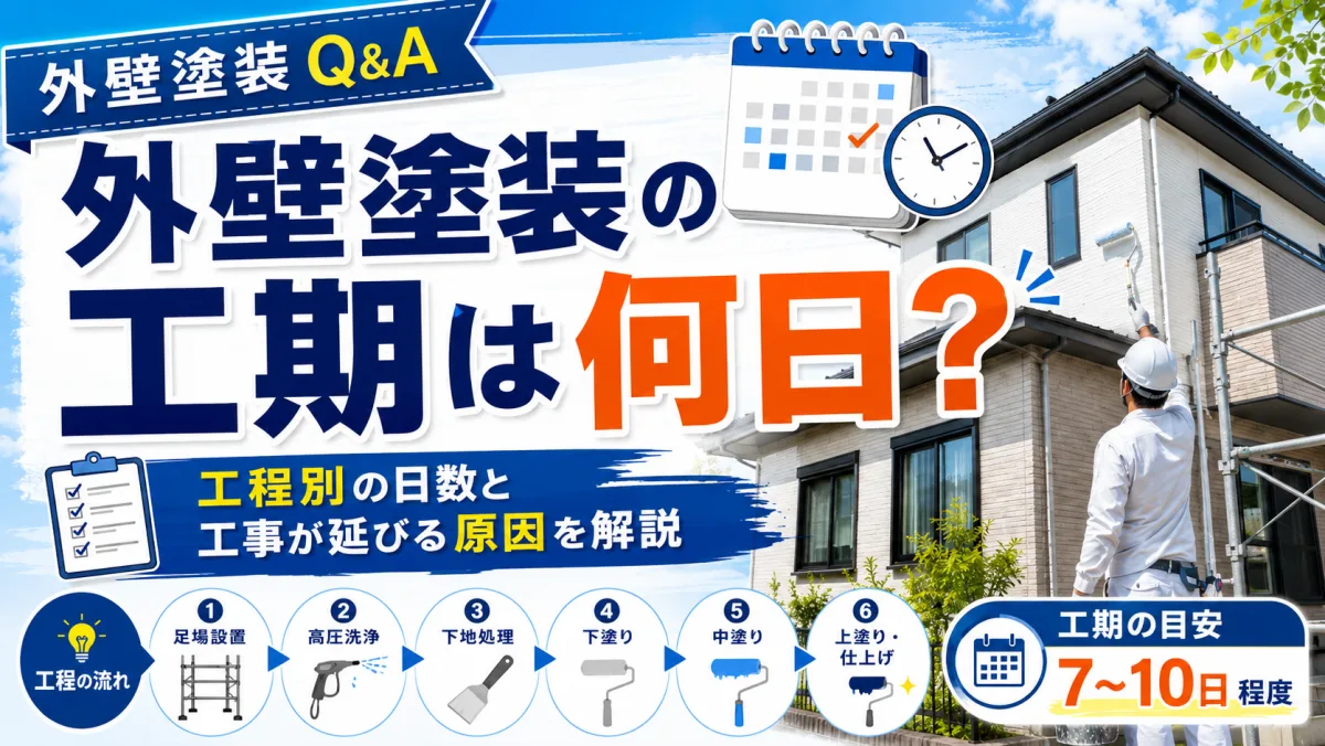 外壁塗装の工期は何日？工程別の日数と工事が延びる原因を解説のサムネイル