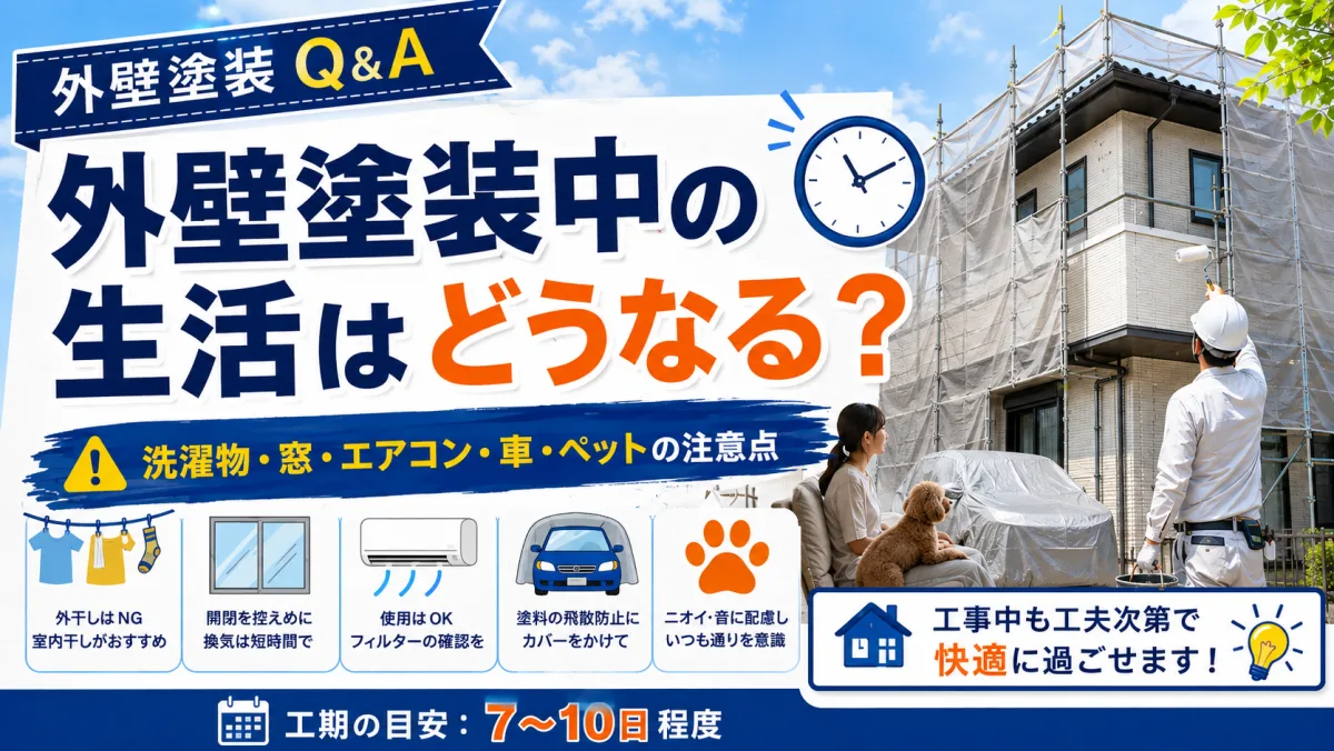 外壁塗装中の生活はどうなる？洗濯物・窓・エアコン・車・ペットの注意点のサムネイル